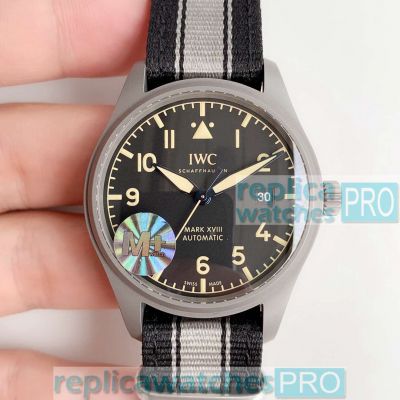 Swiss Replica IWC Pilots Mark XVIII Black Dial Black & Grey Nato Strap Watch